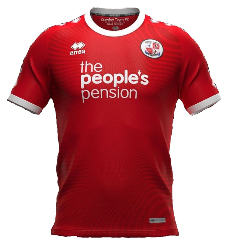 Crawley Town Home 2020/2021 Football Shirt Manufactured By Errea. The Club Plays Football In England.