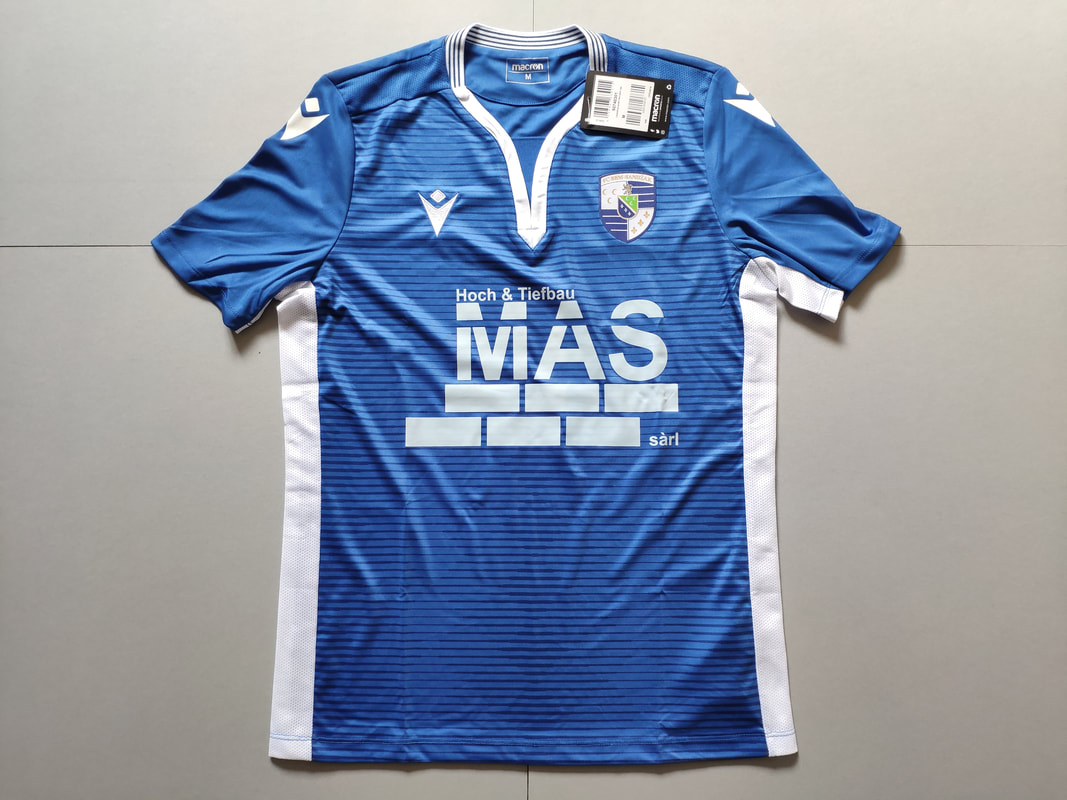 FC Blue Boys Muhlenbach Sandzak Home 2019/2020 Football Shirt Manufactured By Macron. The Club Plays Football In Luxembourg..