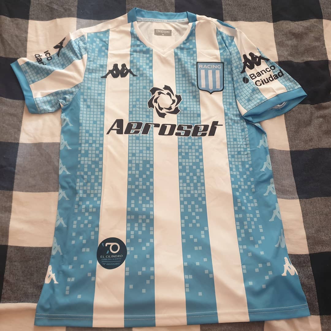 Racing Club de Avellaneda Home 2020 Football Shirt Manufactured By Kappa. The club plays football in Argentina.