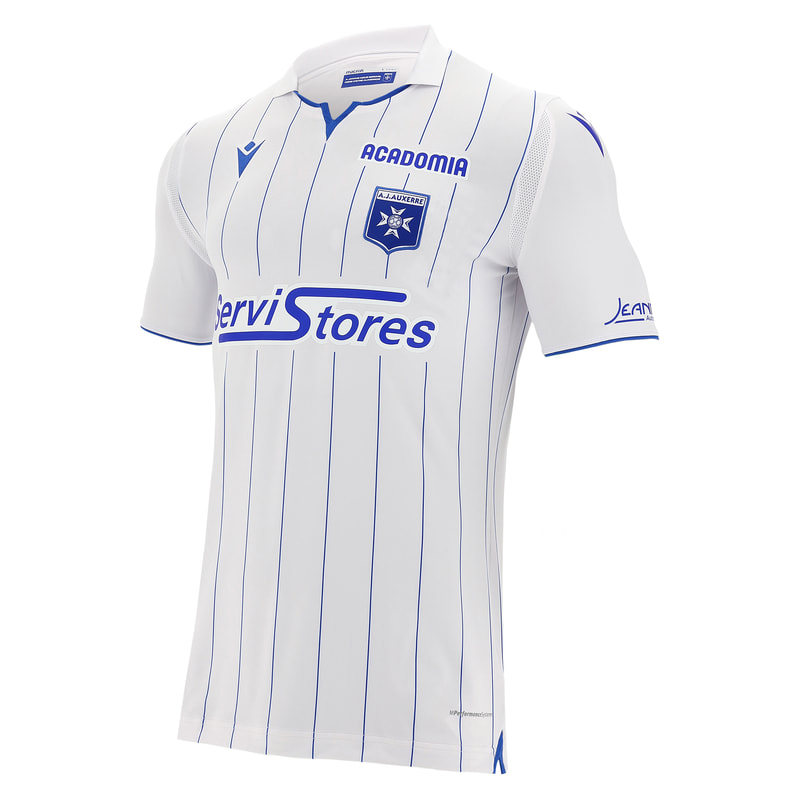 Auxerre​​​​ Home 2020/2021 Football Shirt Manufactured By Macron. The Club Plays Football In France.