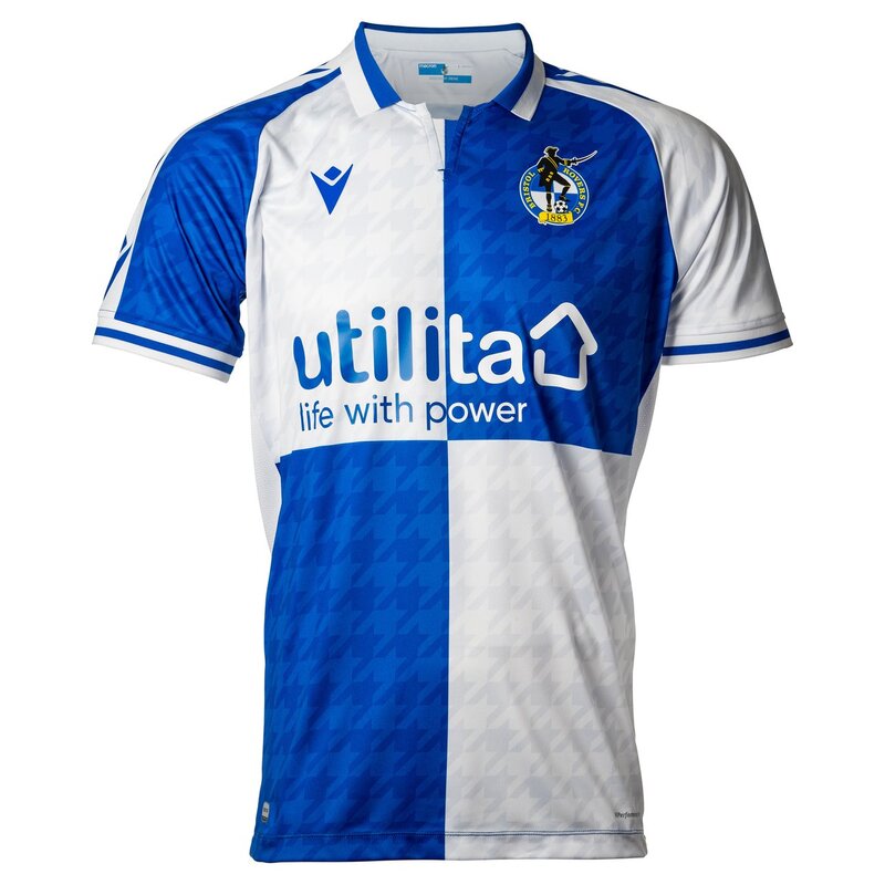 Bristol Rovers Home 2020/2021 Football Shirt Manufactured By Macron. The Club Plays Football In League One.