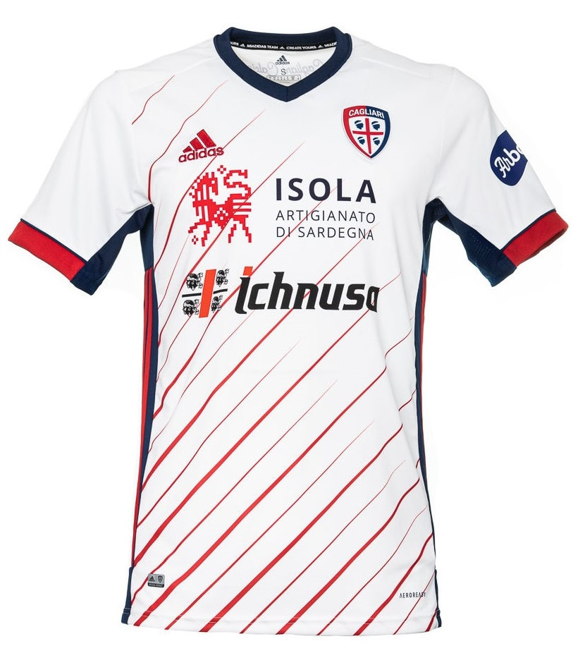 Cagliari Away 2020/2021 Football Shirt Manufactured By Adidas. The Club Plays Football In Italy.