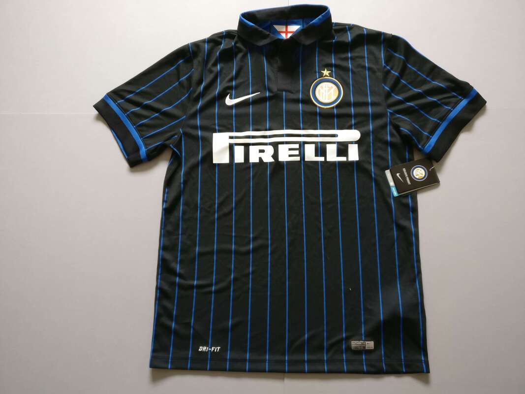 F.C. Internazionale Milano Home 2014/2015 Football Shirt Manufactured By Nike. The Club Plays Football In Italy.