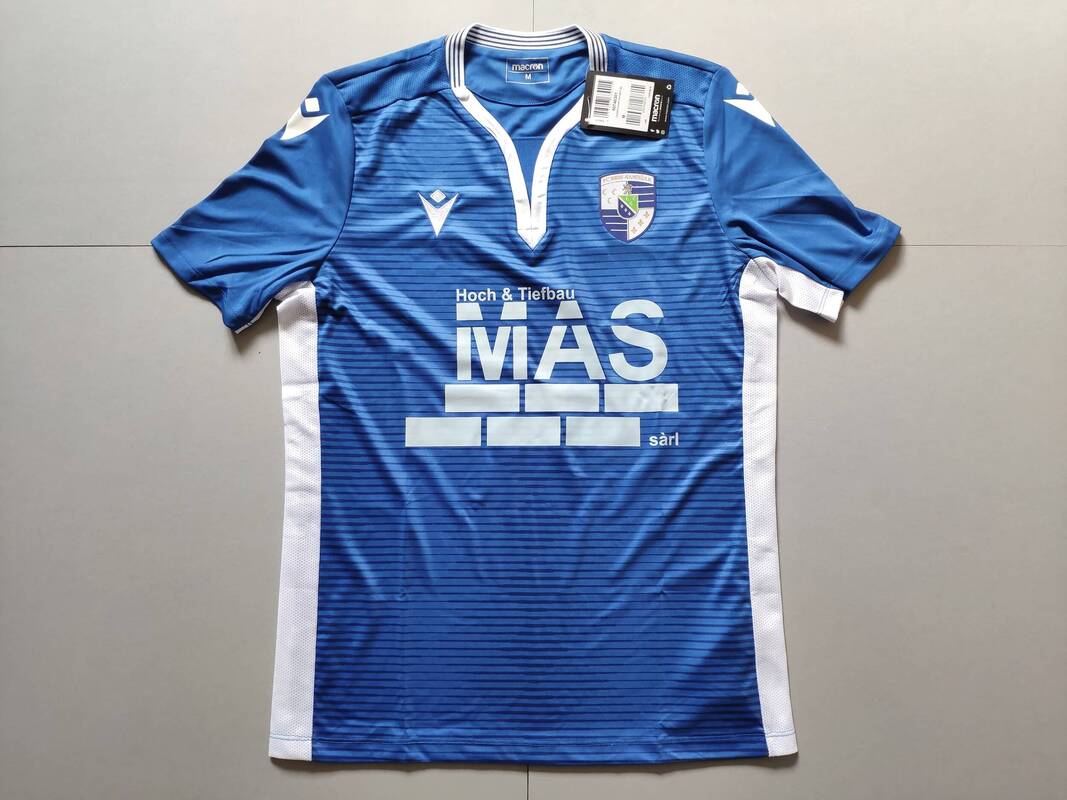 FC Blue Boys Muhlenbach Sandzak Home 2019/2020 Football Shirt Manufactured By Macron. The Club Plays Football In Luxembourg. 