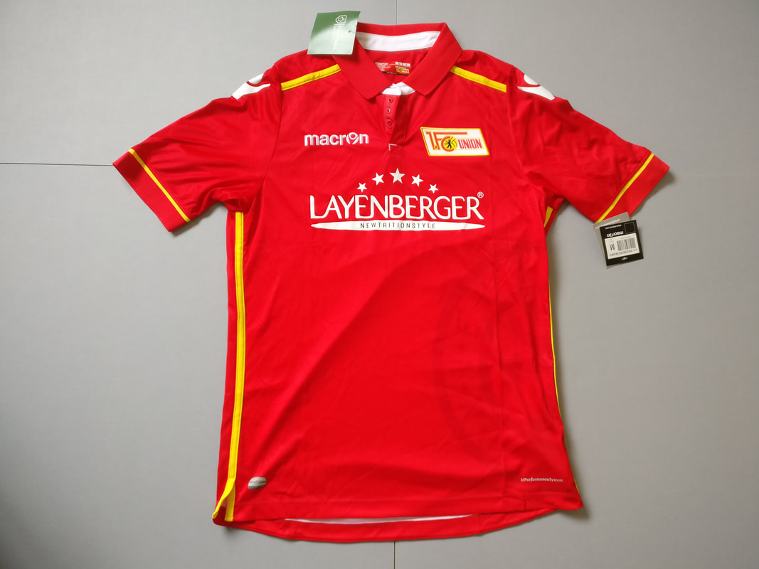 1. FC Union Berlin Home 2016/2017 Football Shirt Manufactured By Macron. The Club Plays Football In Germany.