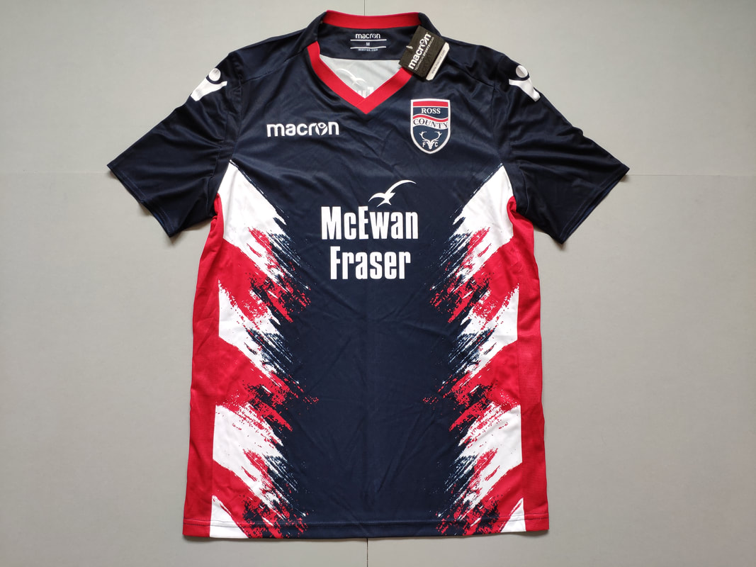 Ross County F.C. Home 2018/2019 Football Shirt Manufactured By Macron. The Club Plays Football In Scotland.