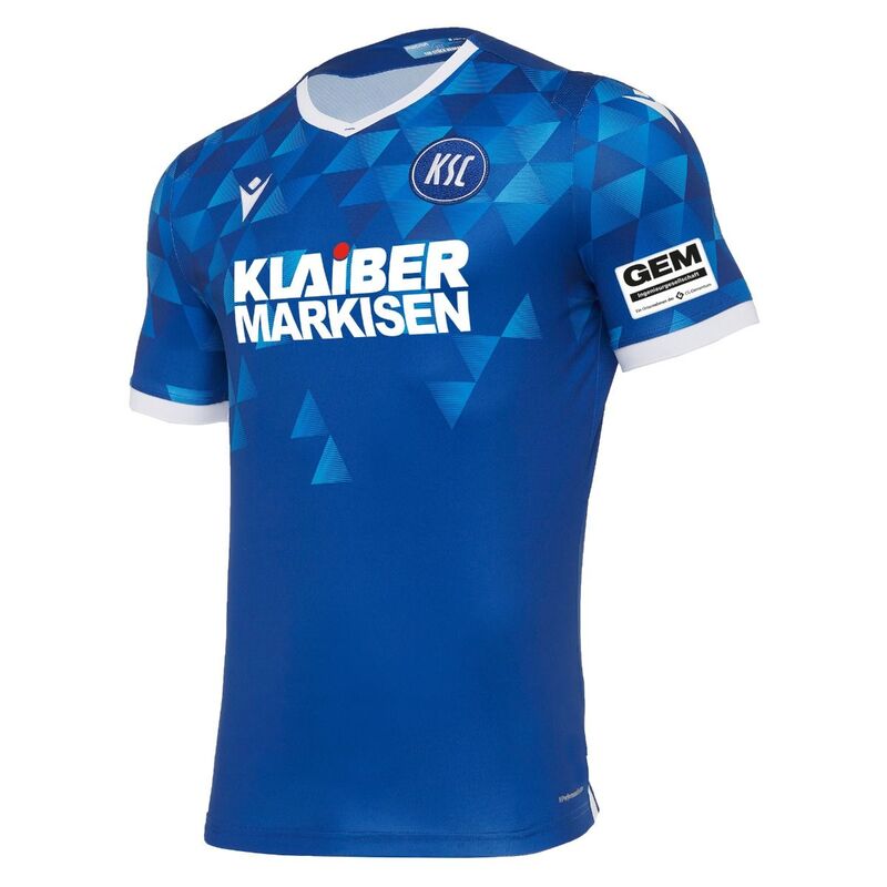 Karlsruher SC Home 2020/2021 Football Shirt Manufactured By Macron. The Club Plays Football In Germany.