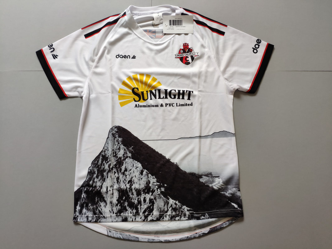 Mons Calpe S.C. Away 2015/2016 Football Shirt Manufactured By Daen. The Club Plays Football In Gibraltar.