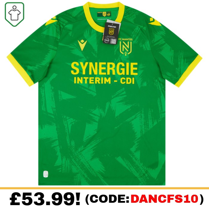 Nantes Away 2022/2023 Football Shirt Manufactured By Macron. The Club Plays In France.