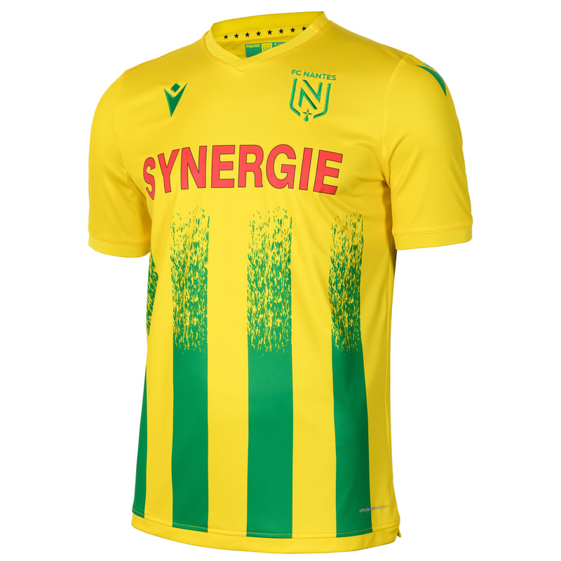 Nantes​​​​​​ Home 2020/2021 Football Shirt Manufactured By Macron. The Club Plays Football In France.