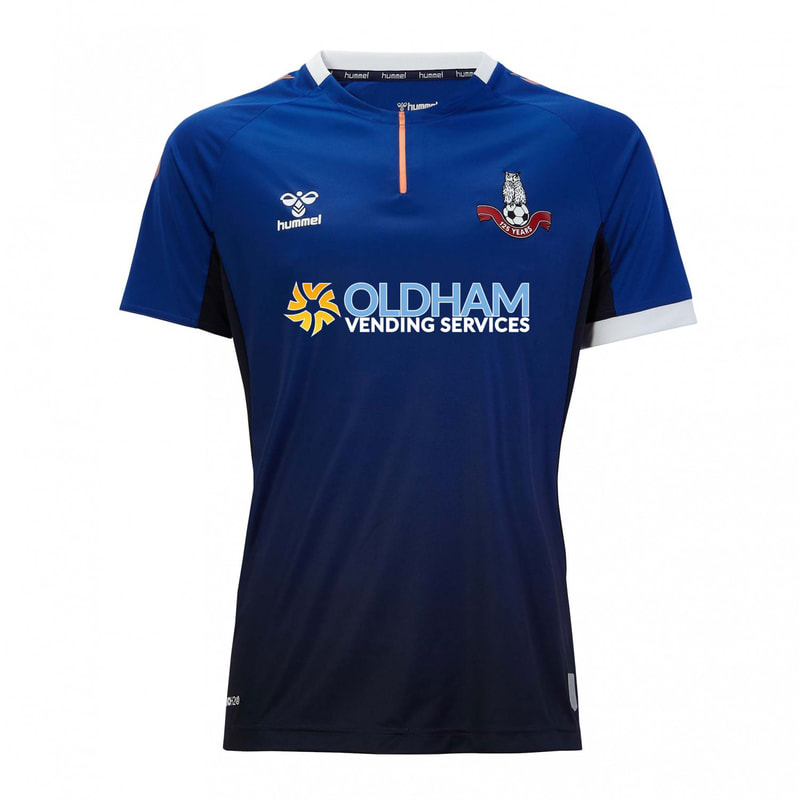 Oldham Athletic Home 2020/2021 Football Shirt Manufactured By Hummel. The Club Plays Football In England.