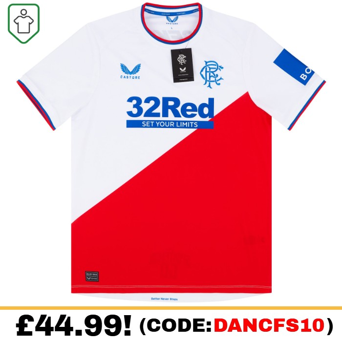 Rangers Away 2022/2023 Football Shirt Manufactured By Castore. The Club Plays In Scotland.