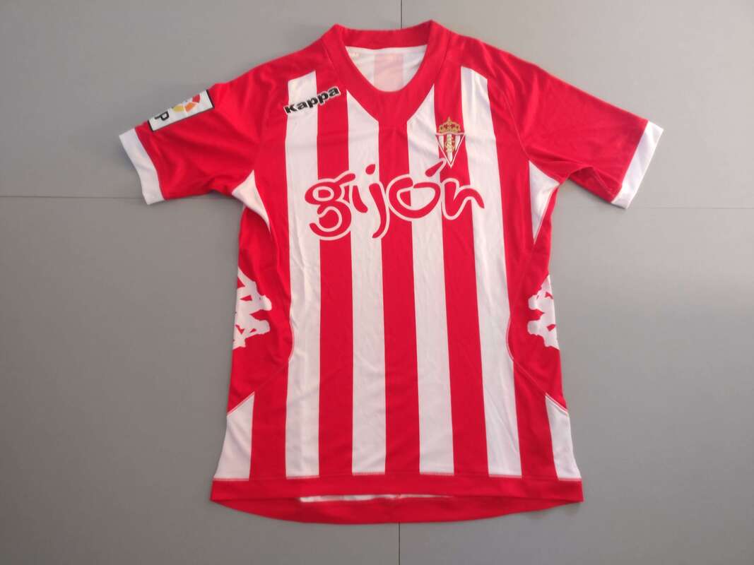 Sporting de Gijón Home 2012/2013 Football Shirt Manufactured By Kappa. The Club Plays Football In Spain.