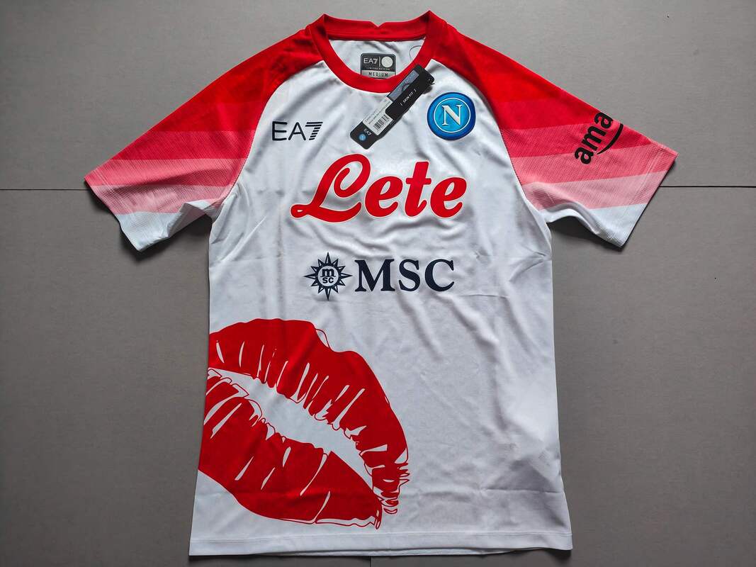 S.S.C. Napoli Valentines Day 2022/2023 Football Shirt Manufactured By EA7. The Club Plays Football In Italy.