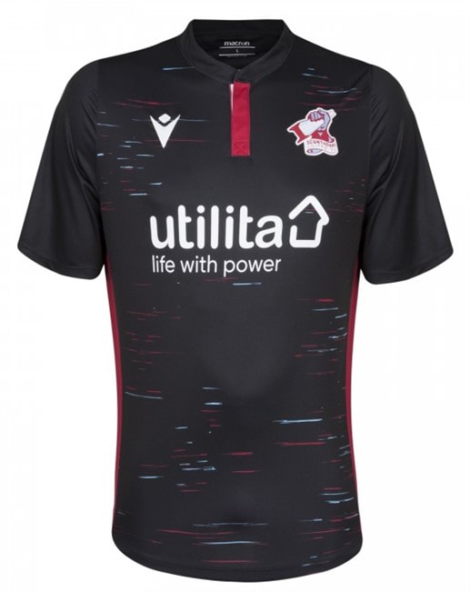 Scunthorpe United Away 2020/2021 Football Shirt Manufactured By Macron. The Club Plays Football In England.
