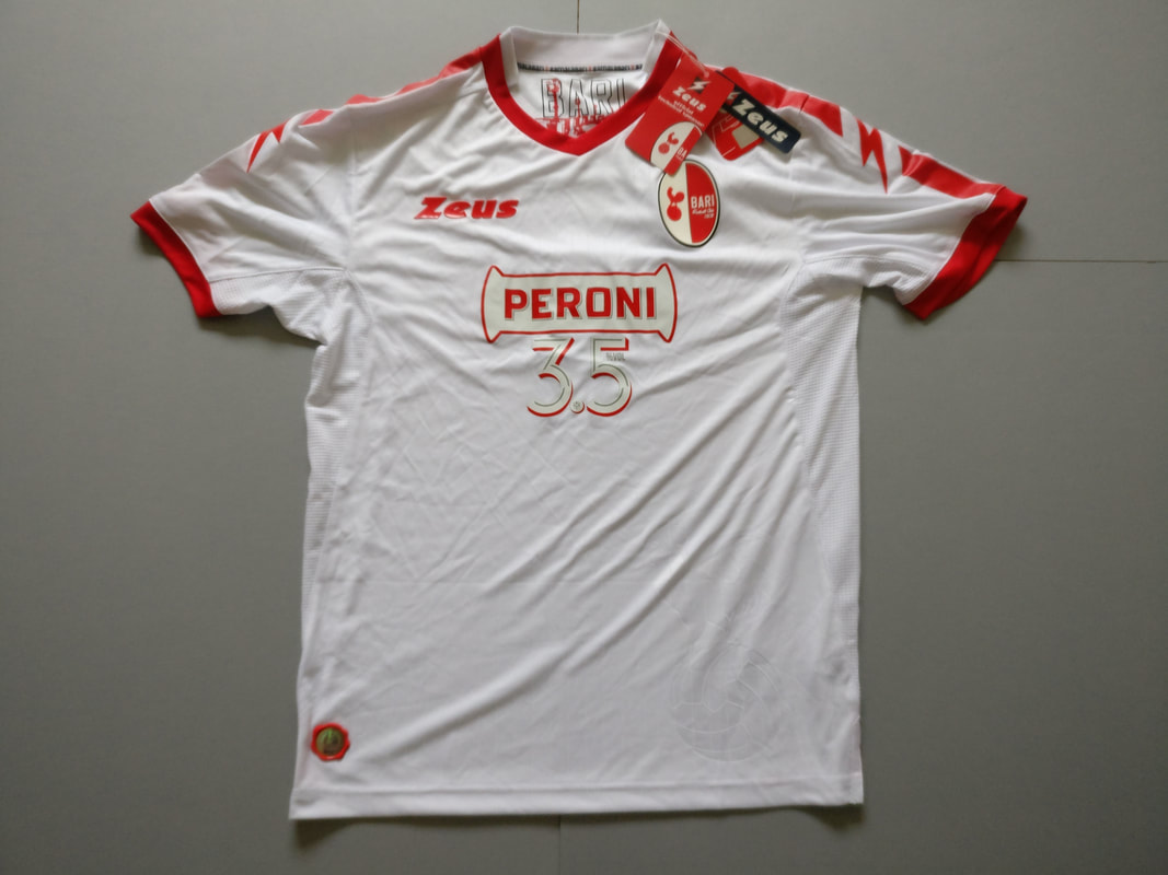 F.C. Bari 1908 Home 2017/2018 Football Shirt Manufactured By Zeus. The Club Plays Football In Italy.