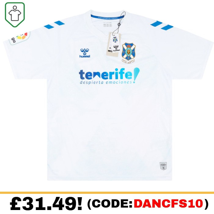 Tenerife Home 2022/2023 Football Shirt Manufactured By Hummel. The Club Plays In Spain.