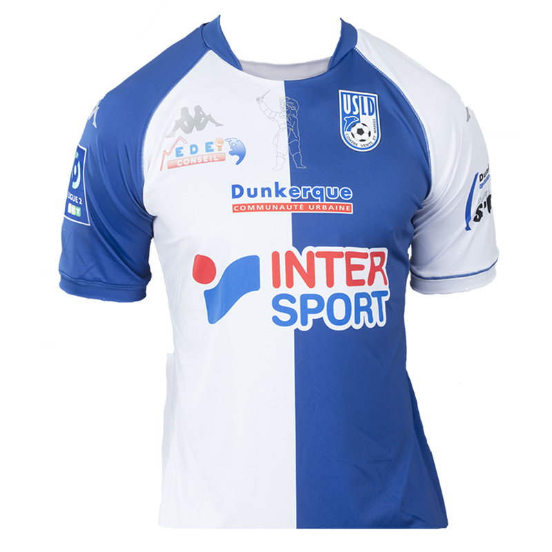 USL Dunkerque​​​​ Home 2020/2021 Football Shirt Manufactured By Kappa. The Club Plays Football In France.