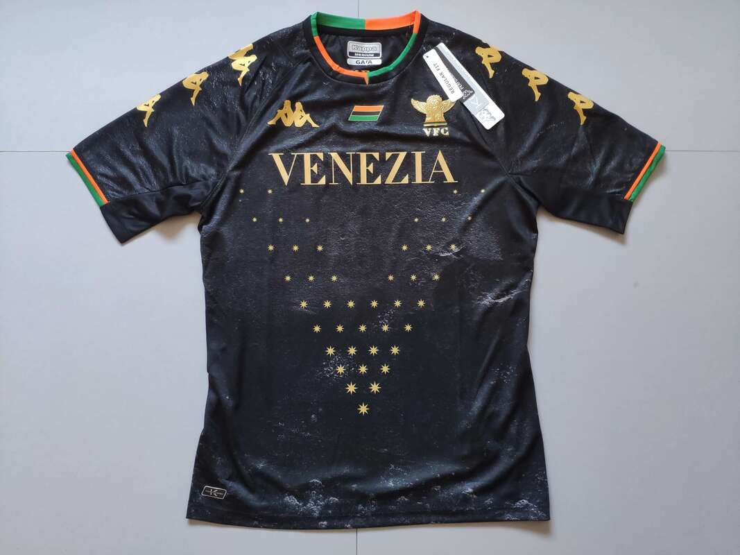 Venezia F.C. Home 2021/2022 Football Shirt Manufactured By Kappa. The Club Plays Football In Italy.