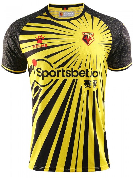 Watford 2020/2021 Home Football Shirt Manufactured By Kelme. The Club Plays Football In England.